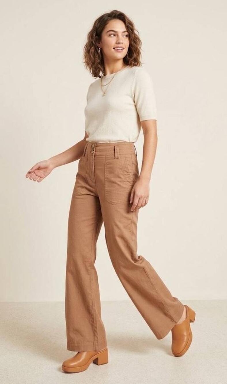 Anthropologie Maeve Linen Wide Leg Pants Mesa Brown US 4